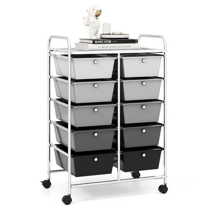 Storage Rolling Cart with 10-Drawer for Tools Scrapbook Paper Organising-Black &amp;amp; Grey