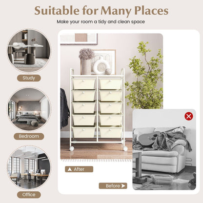 Storage Rolling Cart with 10-Drawer for Tools Scrapbook Paper Organising-White