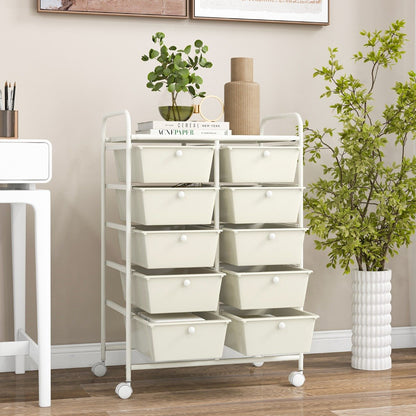 Storage Rolling Cart with 10-Drawer for Tools Scrapbook Paper Organising-White
