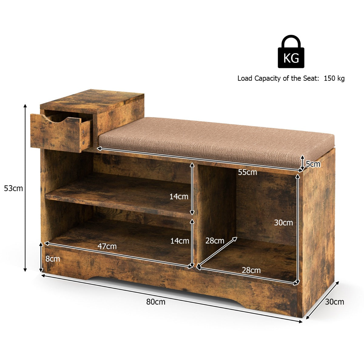 Storage Shoe Bench with Removable Cushion-Brown