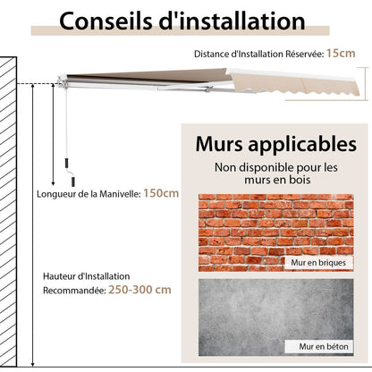 13 × 8 Feet Retractable Patio Awning Aluminum Deck Sunshade-Beige