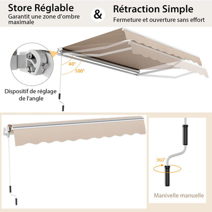 13 × 8 Feet Retractable Patio Awning Aluminum Deck Sunshade-Beige