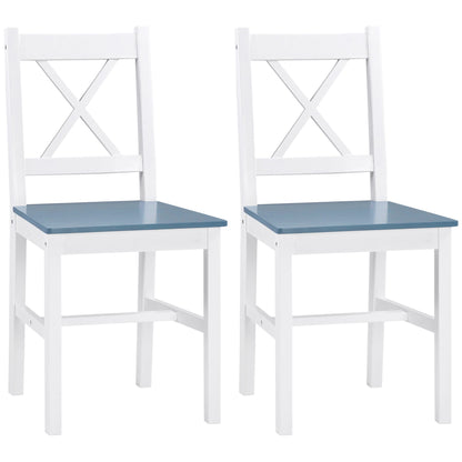 HOMCOM Dining Chairs Set of 2, Pine Wood Kitchen Chairs with Cross Back, Solid Structure for Living Room and Dining Room, White