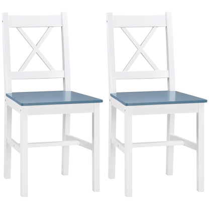 HOMCOM Dining Chairs Set of 2, Pine Wood Kitchen Chairs with Cross Back, Solid Structure for Living Room and Dining Room, White