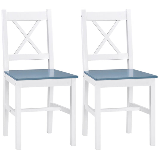 HOMCOM Dining Chairs Set of 2, Pine Wood Kitchen Chairs with Cross Back, Solid Structure for Living Room and Dining Room, White