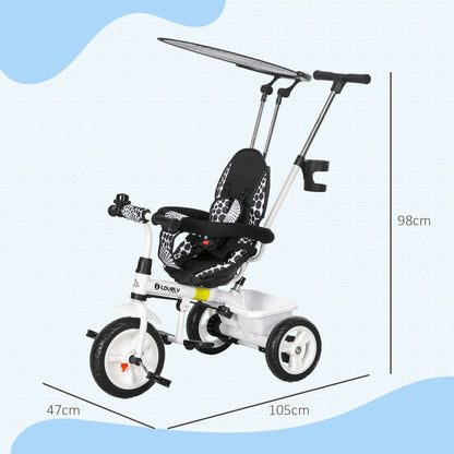 4 in 1 Tricycle for Kids with 5-point harness straps, Removable Canopy, White