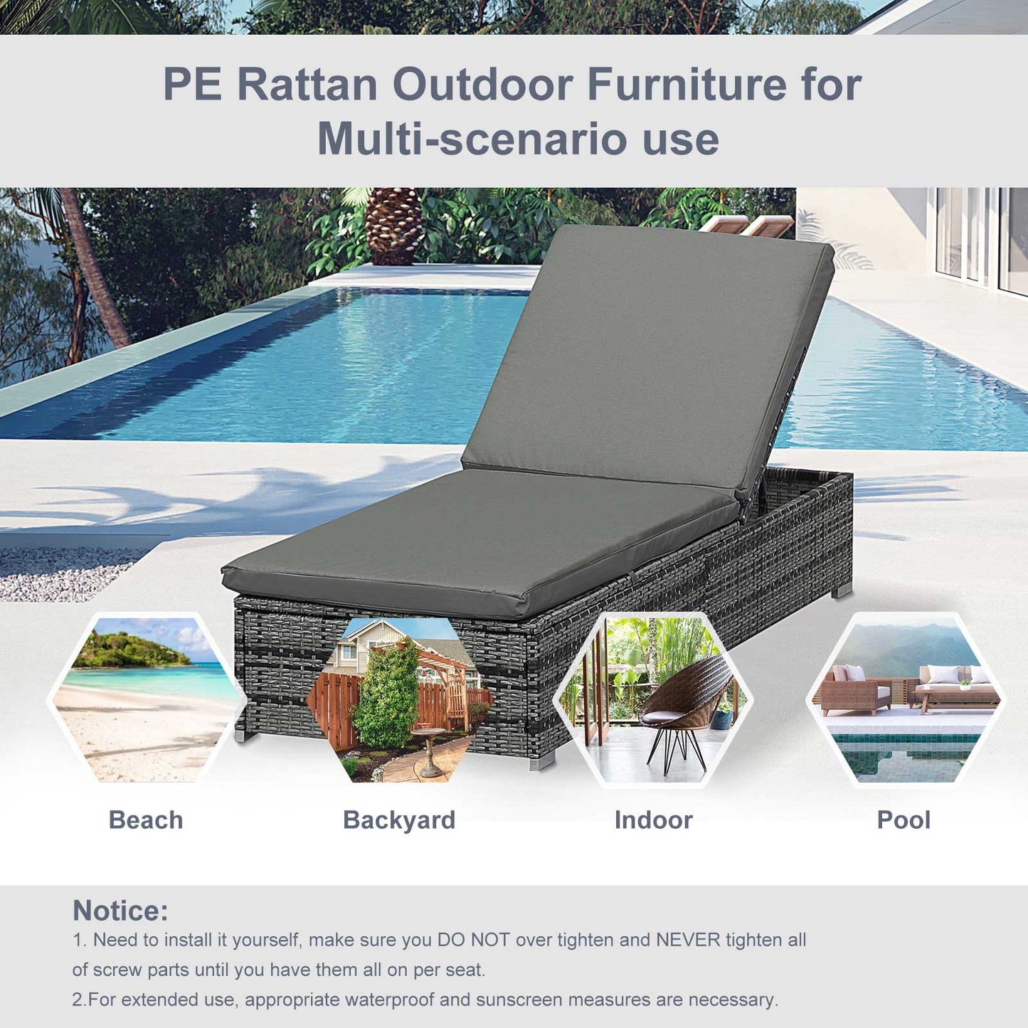 Outsunny Rattan Outdoor Garden Leżak z funkcją odchylania Szary
