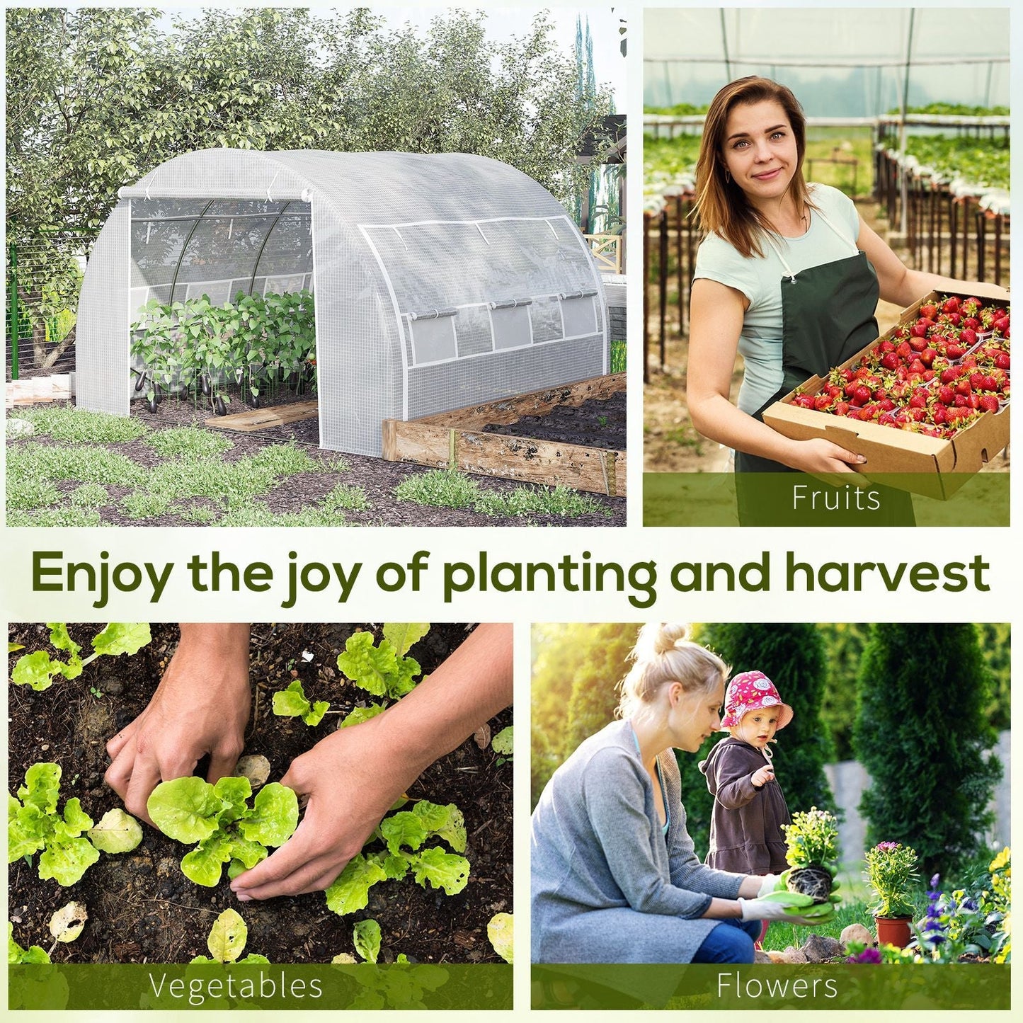 Outsunny 3 x 3 x 2 m Polytunnel Greenhouse، المشي في خيمة Pollytunnel مع إطار فولاذي، غطاء مقوى بسحاب و6 نوافذ للحديقة باللون الأبيض