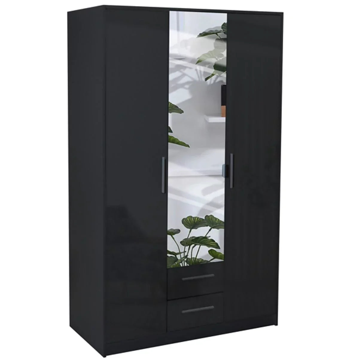 WINSTEAD 3 Door Mirrored Wardrobe Black 120cm