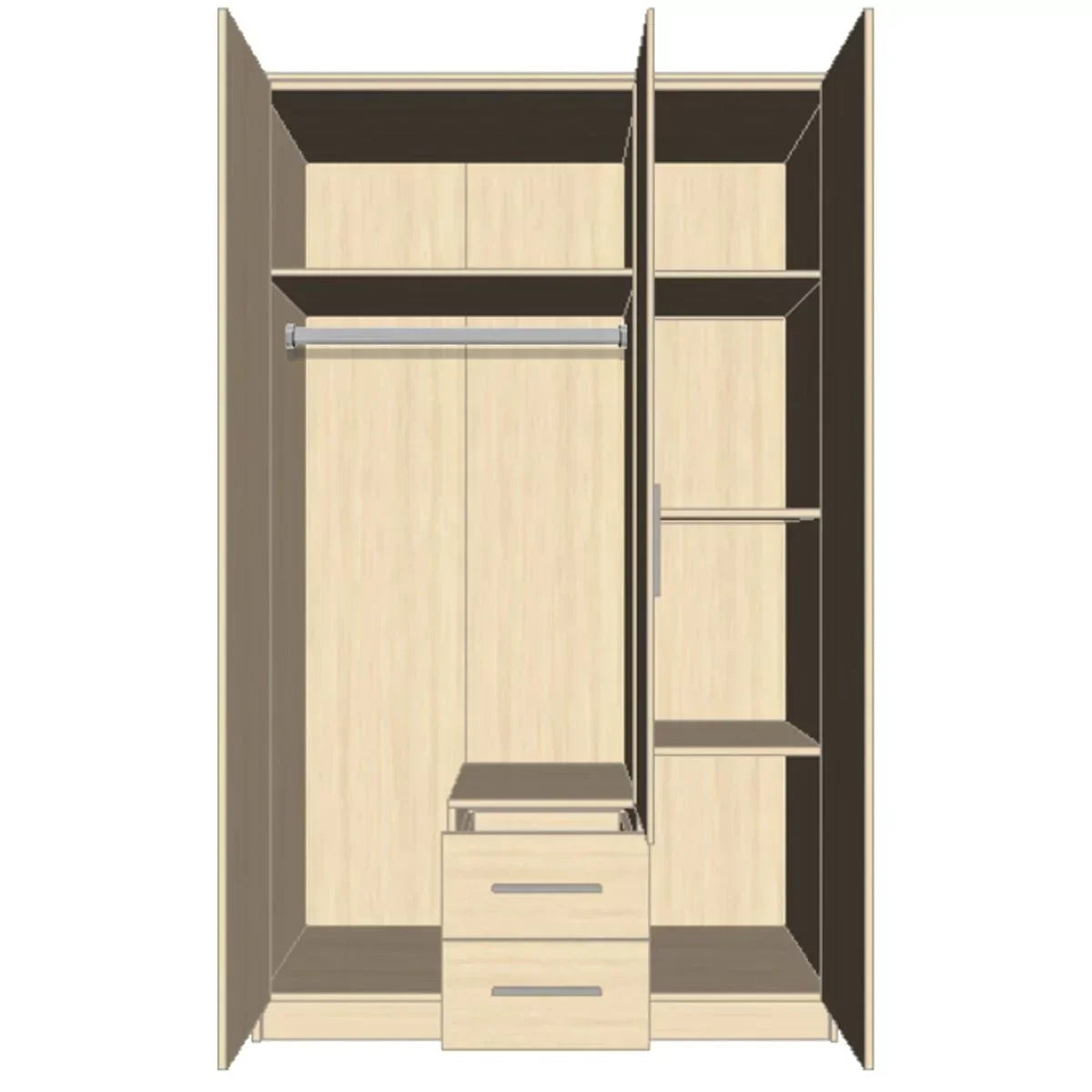 WINSTEAD 3 Door Mirrored Wardrobe Planked Oak 120cm
