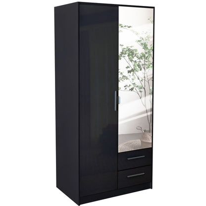 WINSTEAD 2 Door Mirrored Wardrobe Black 90cm