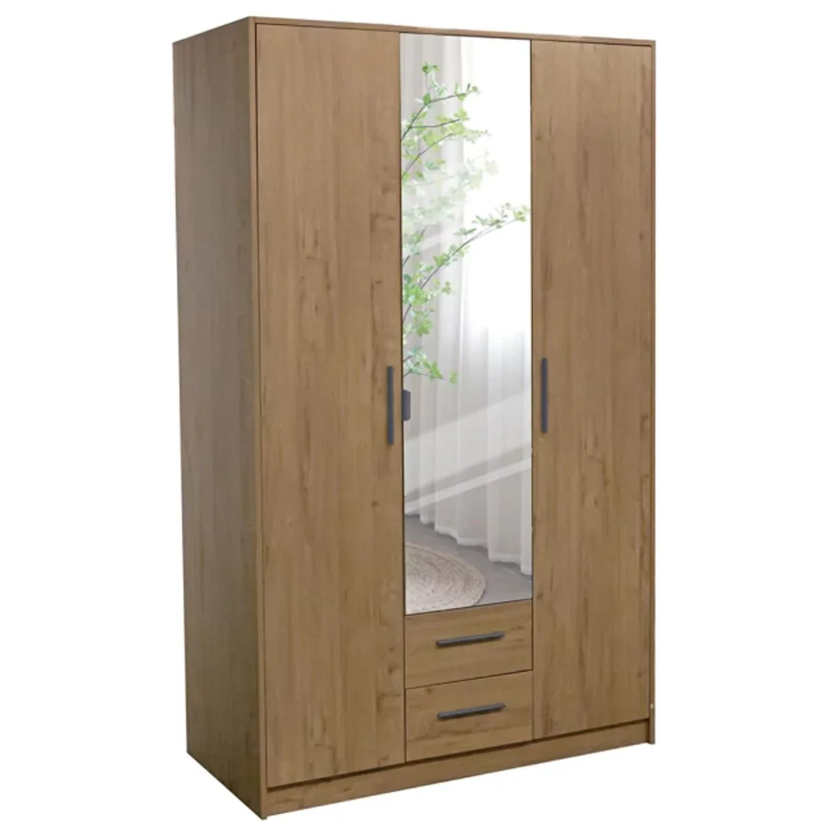 WINSTEAD 3 Door Mirrored Wardrobe Planked Oak 120cm