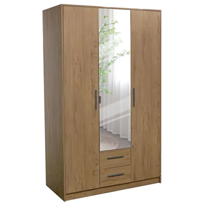 WINSTEAD 3 Door Mirrored Wardrobe Planked Oak 120cm