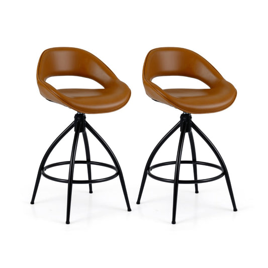 Swivel Bar Stools Set of 2 Counter Height Barstools with Backrest and Footrest-Brown