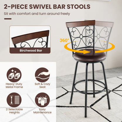 Swivel Bar Stool Set of 2 with Adjustable Height, Cozy Seat and Backrest