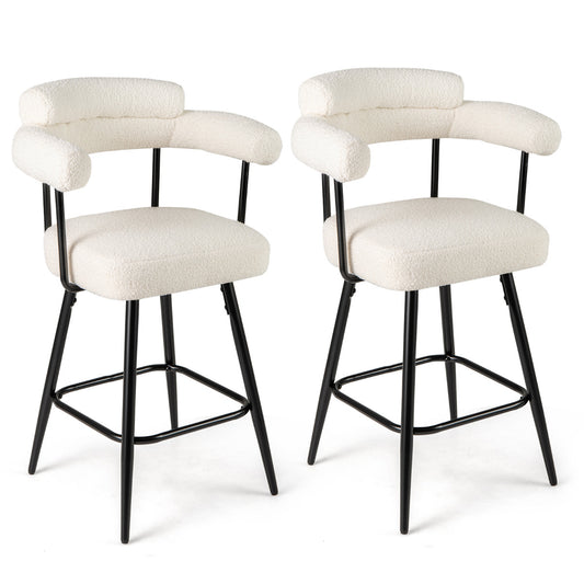 Swivel Bar Stool Set of 2 Counter Height Chairs with Curved Back-White