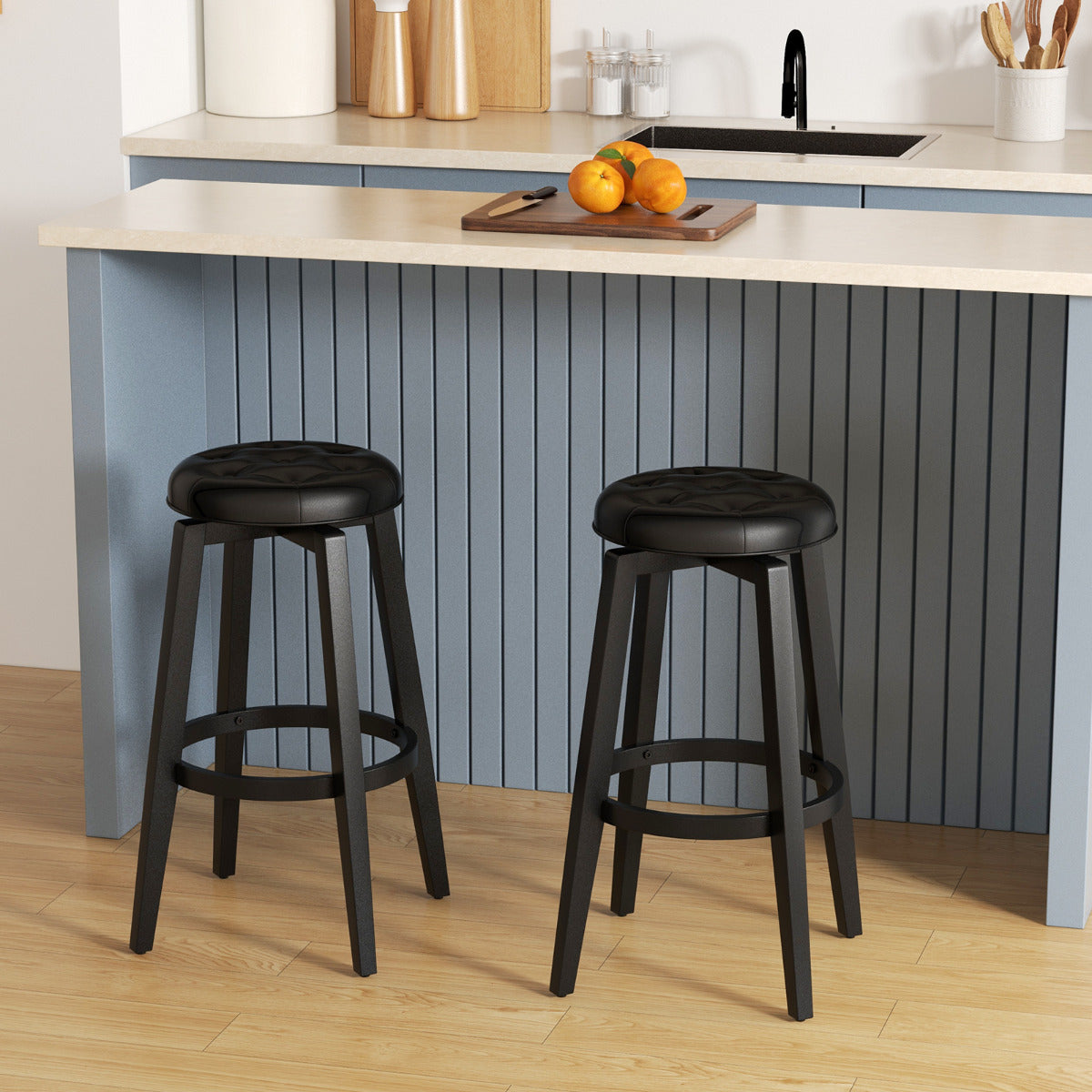 Swivel Bar Stool Set of 4 with Footrest Retro-Black