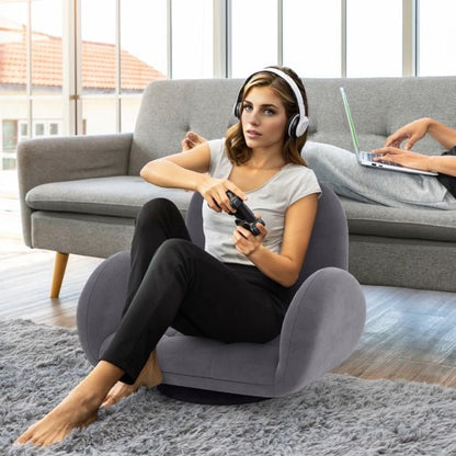 Swivel Floor Chair with Adjustable Backrest and Armrests-Grey