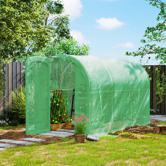 Outsunny 3 x 2 x 2m Polietylenowa szklarnia tunelowa z drzwiami zawiasowymi, namiot typu walk-in grow house z pokrywą z PE i ocynkowaną stalową ramą, zielony