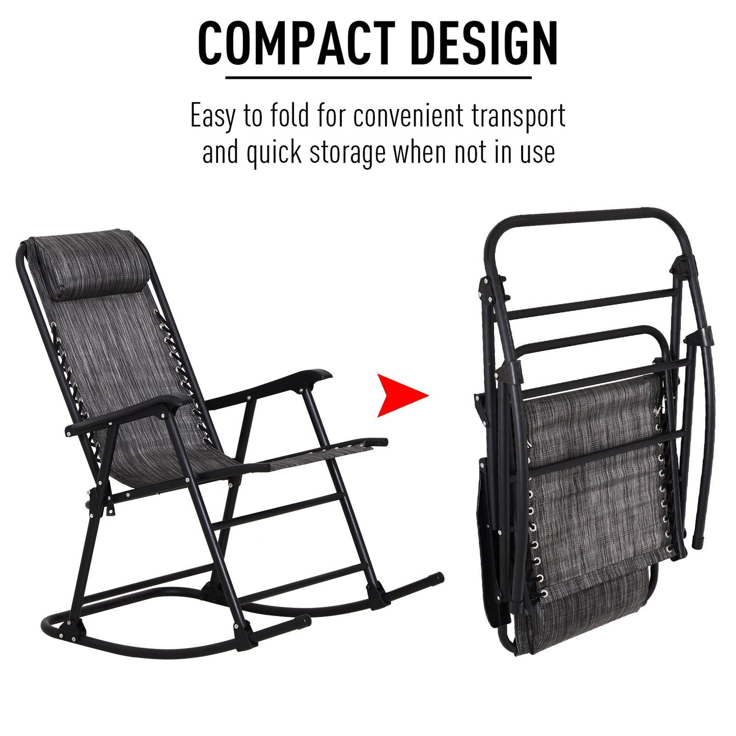 Outsunny Garden Rocking Chair Folding Outdoor Adjustable Rocker Zero-Gravity Seat with Headrest Camping Fishing Patio Deck - Grey