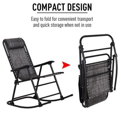 Outsunny Garden Rocking Chair Folding Outdoor Adjustable Rocker Zero-Gravity Seat with Headrest Camping Fishing Patio Deck - Grey