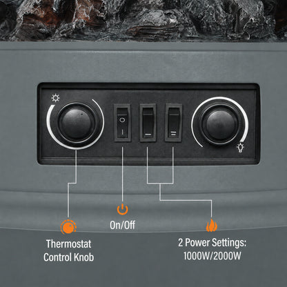 HOMCOM Electric Fireplace Stove, 1000/2000W 3-Sided Freestanding Fireplace Heater with 3D Flame Log, Thermostat, Grey