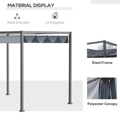 Outsunny 4 x 3(m) Metal Outdoor Pergola with Retractable Roof, Outdoor Gazebo with Drainage Holes for Garden, Patio, Lawn, Grey