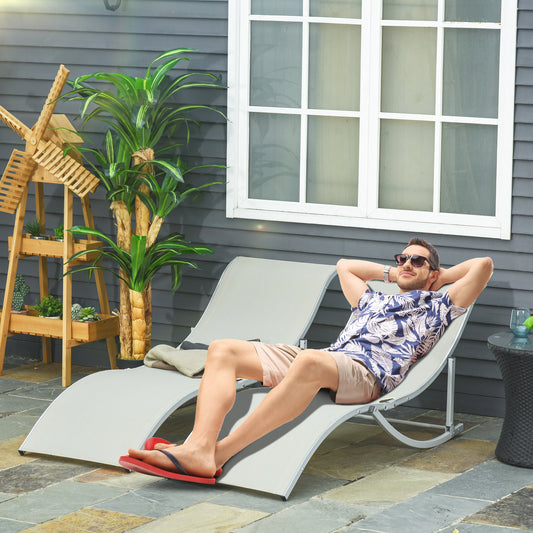Outsunny Zestaw 2 składanych leżaków w kształcie litery S Leżak ogrodowy z funkcją odchylania na zewnątrz do ogrodu na patio, plażę, beż