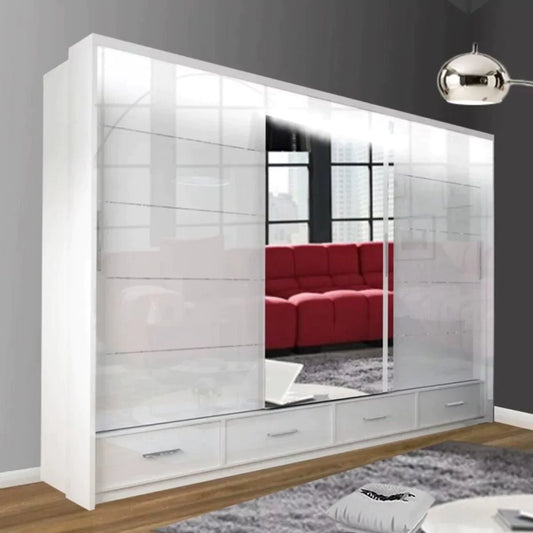 Cecilia Large High Gloss White Sliding Wardrobe 250cm