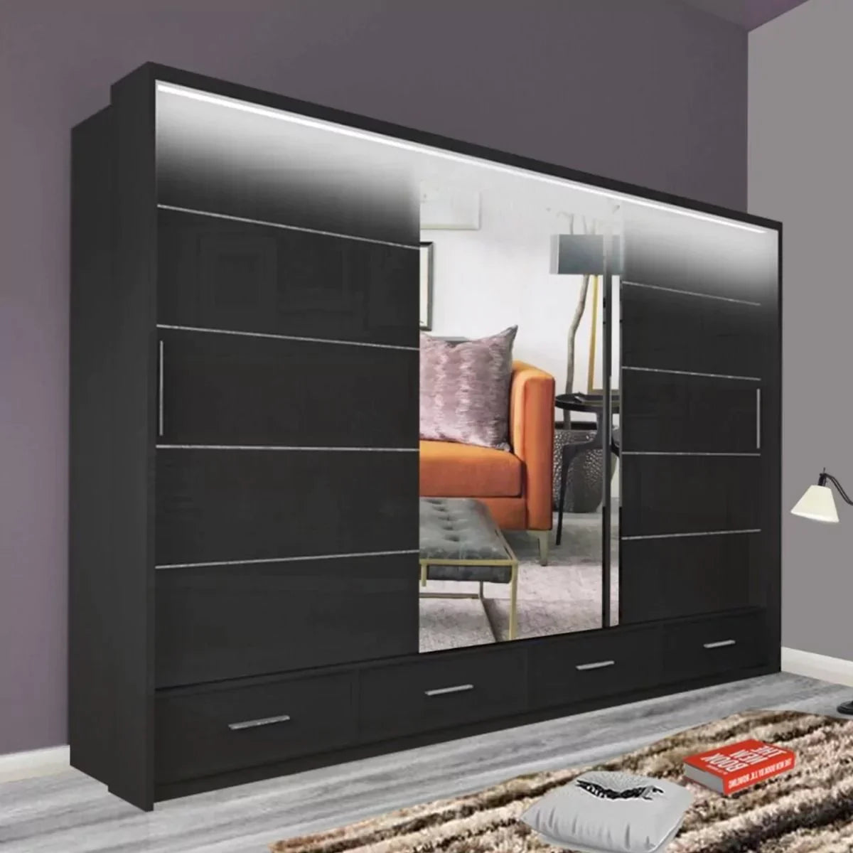 Cecilia Large High Gloss Grey Sliding Wardrobe 250cm