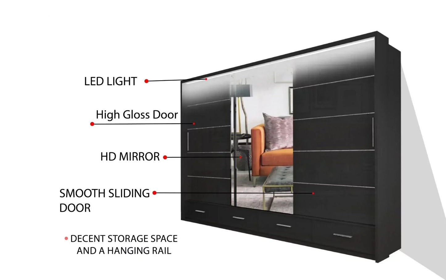 Cecilia Large High Gloss White Sliding Wardrobe 250cm