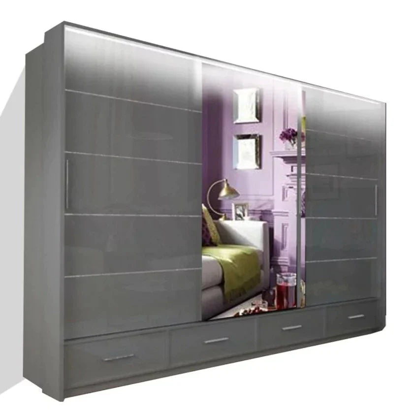 Cecilia Large High Gloss Grey Sliding Wardrobe 250cm