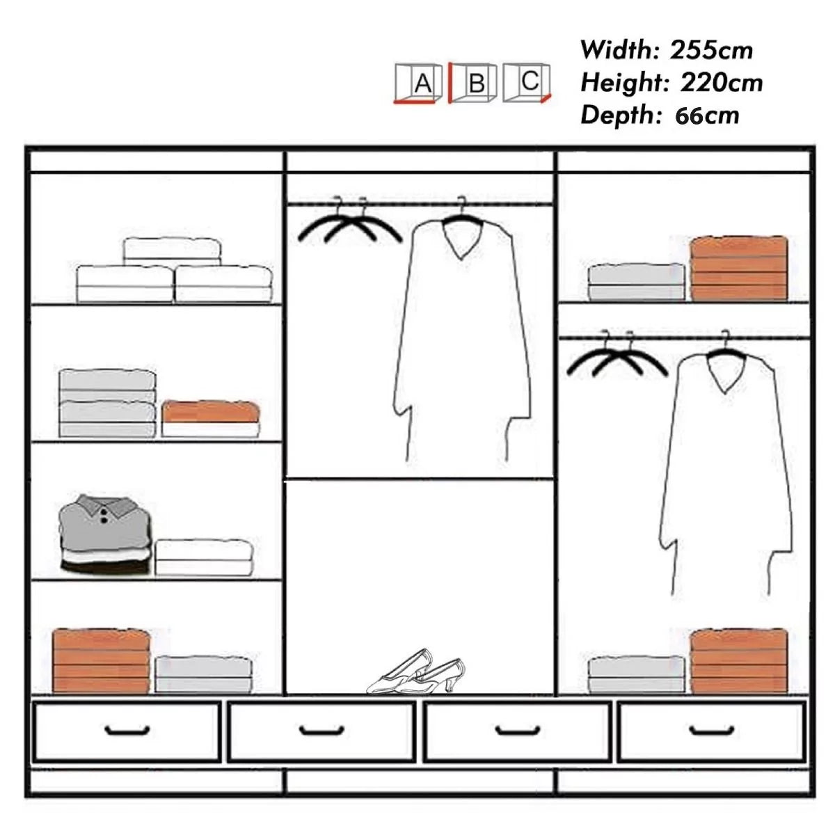 Cecilia Large High Gloss White Sliding Wardrobe 250cm