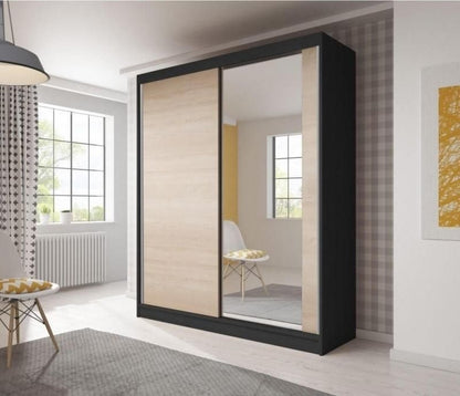 Beatrix 2-Door Mirrored Sliding Wardrobe 183cm - Matt Black, Matt White or Sonoma Oak