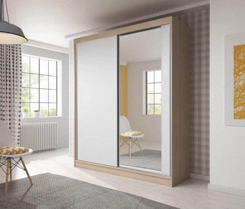 Beatrix 2-Door Mirrored Sliding Wardrobe 183cm - Matt Black, Matt White or Sonoma Oak