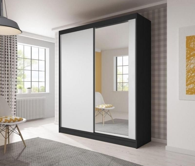 Beatrix 2-Door Mirrored Sliding Wardrobe 183cm - Matt Black, Matt White or Sonoma Oak