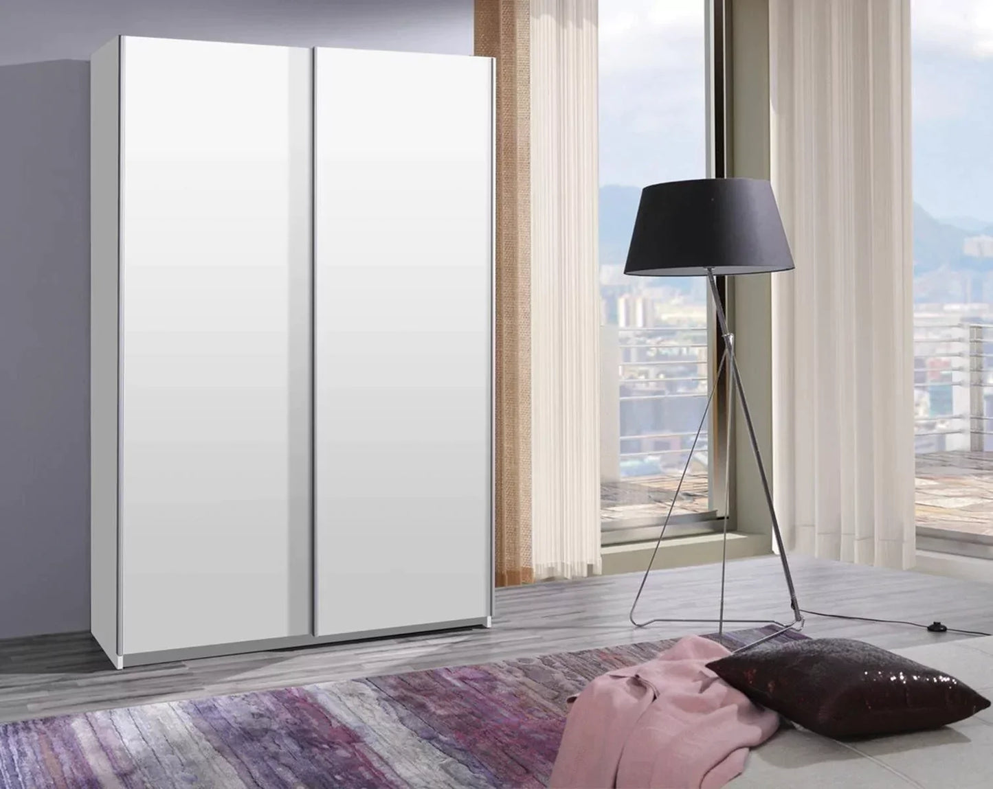 Faye 2-Door Sliding Wardrobe 135cm - Wenge, White or Plum Wallis