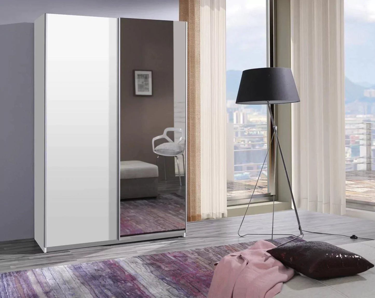 Faye Mirrored 2-Door Sliding Wardrobe 135cm - Wenge, White or Plum Wallis