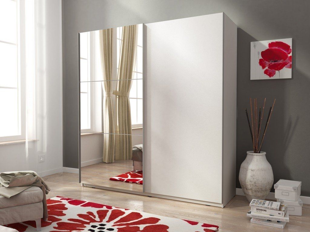 Merlin-II Mirrored 2-Door Sliding Wardrobe - White or Sonoma Oak