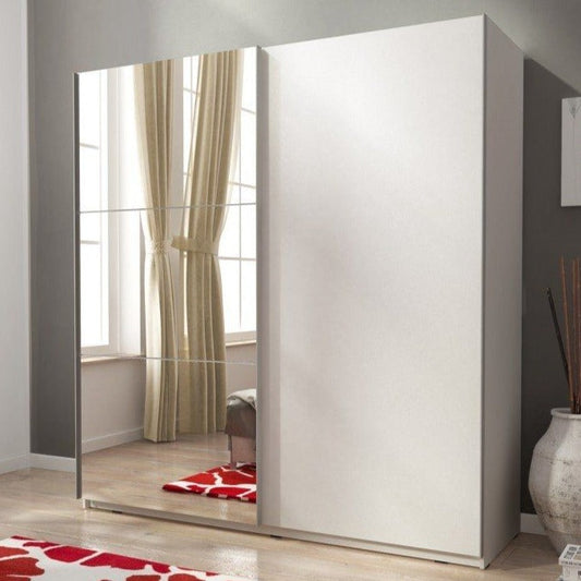 Merlin-II Mirrored 2-Door Sliding Wardrobe - White or Sonoma Oak