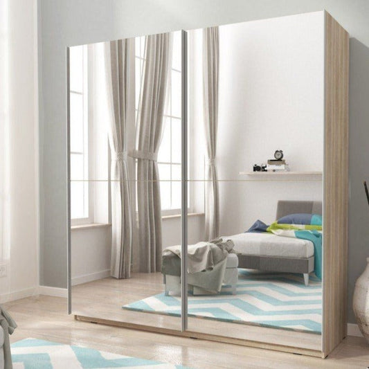 Merlin-III Fully Mirrored 2-Door Sliding Wardrobe - White or Sonoma Oak