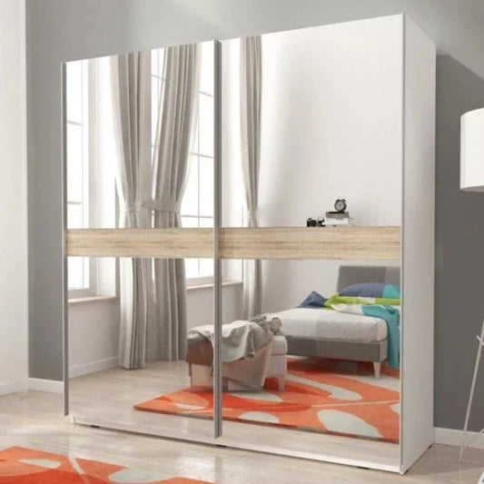 Micah 5 2 Sliding Mirror Door Wardrobe White - 150cm