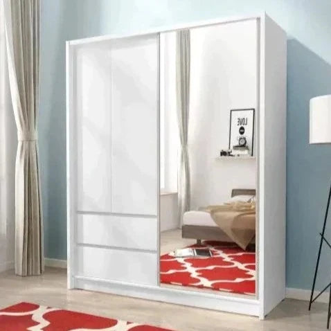 Maharashtra Sliding Door Wardrobe 154cm - White Matt