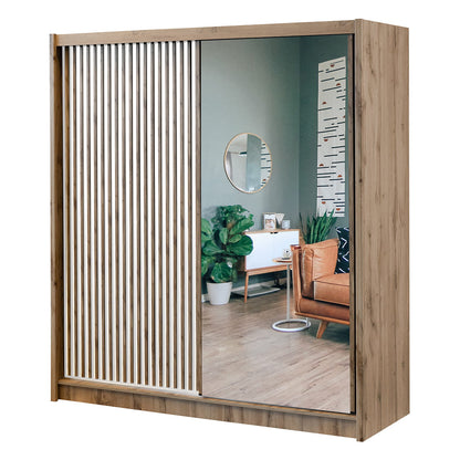 Oak Wotan / White Mirrored Sliding Door Wardrobe 203cm – WINDSOR