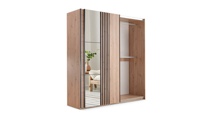 Oak Artistan Mirrored Sliding Door Wardrobe 200cm – KINGSLEY