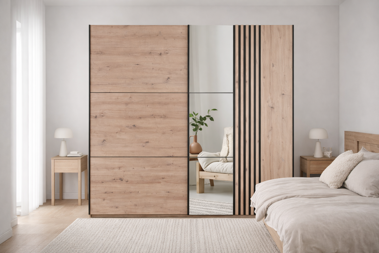Oak Artistan Mirrored Sliding Door Wardrobe 250cm – KINGSLEY