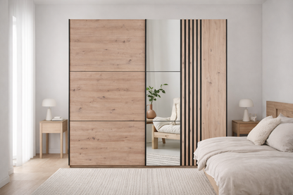 Oak Artistan Mirrored Sliding Door Wardrobe 250cm – KINGSLEY