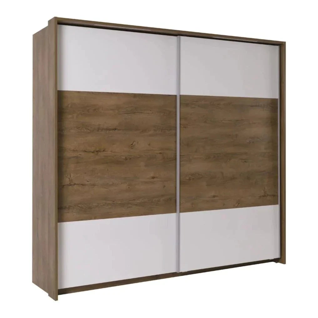 Lenora 2-Door Sliding Wardrobe 230cm - Burgundy Oak & White-Burgundy Oak / Grey