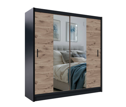 Black / Oak Viking Mirrored Sliding Door Wardrobe 203cm – CHESTER 2