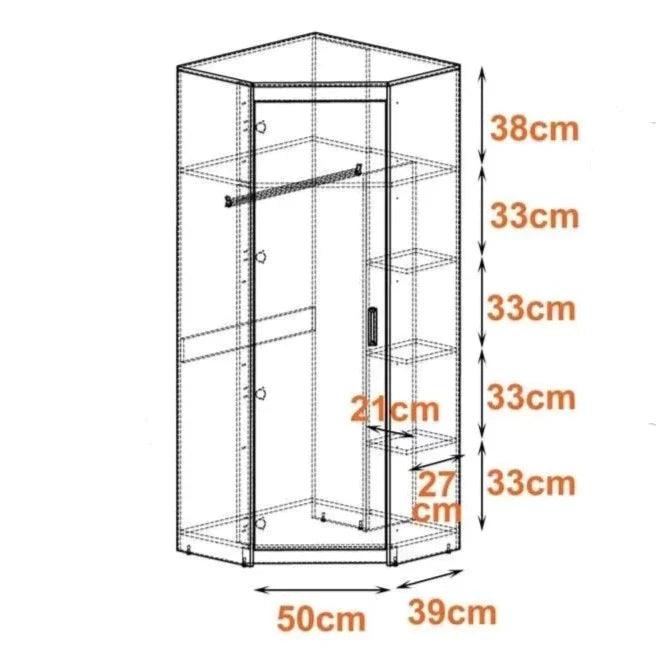 Ursus Corner 1-Door Kid's Ash Wardrobe 75cm - Green, Purple or Orange